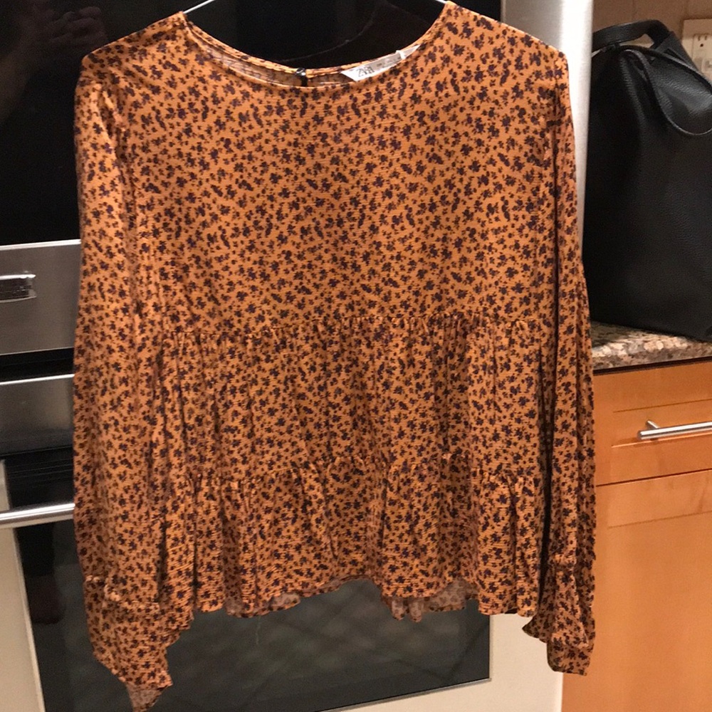 NWT Zara L baby doll ruffle blouse floral print